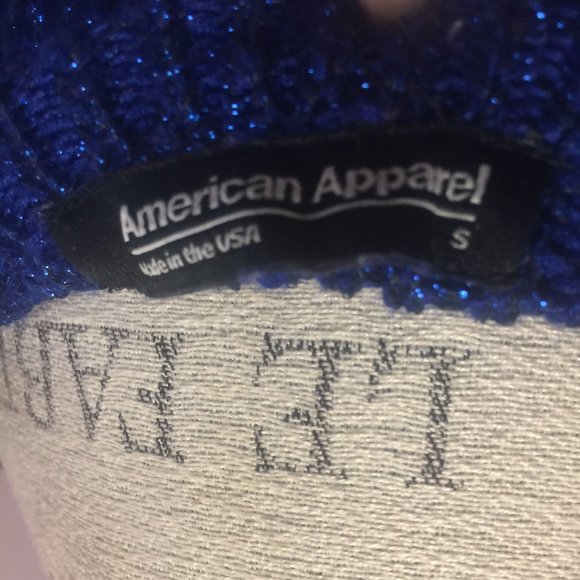 Size S American Apparel Blue Metallic Fisherman Sweater - Picture 7 of 15
